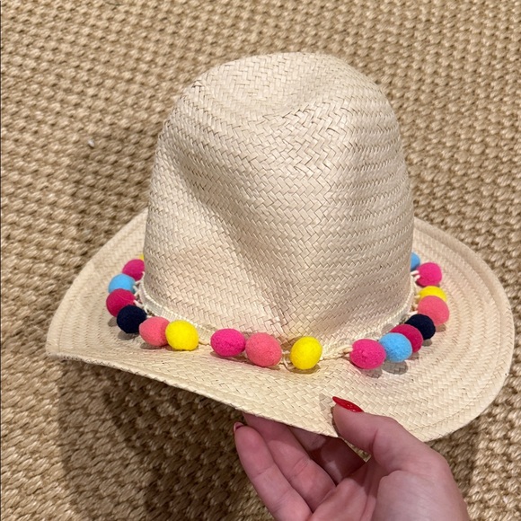Shiraleah Paper Straw Fedora Hat with Colorful Pom Poms - Picture 2 of 3